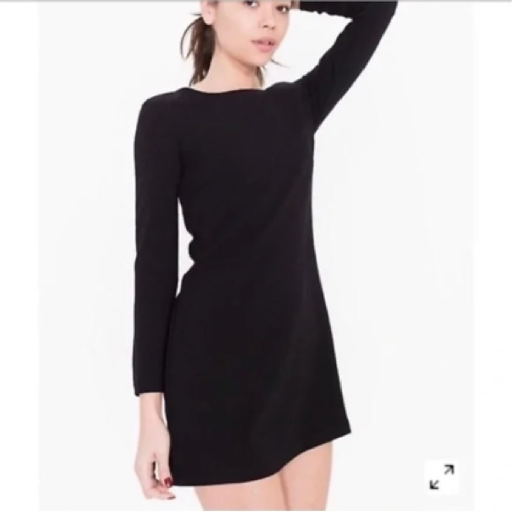 American Apparel Gia LBD Black Long Sleeve Shift Mini Dress Sz Medium